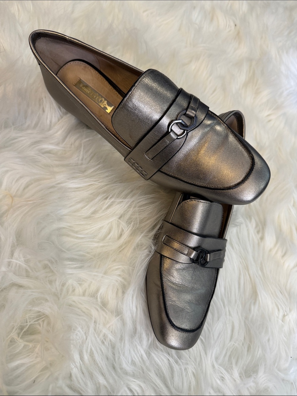 Louise et Cie Metallic Pewter Leather Bit Loafers